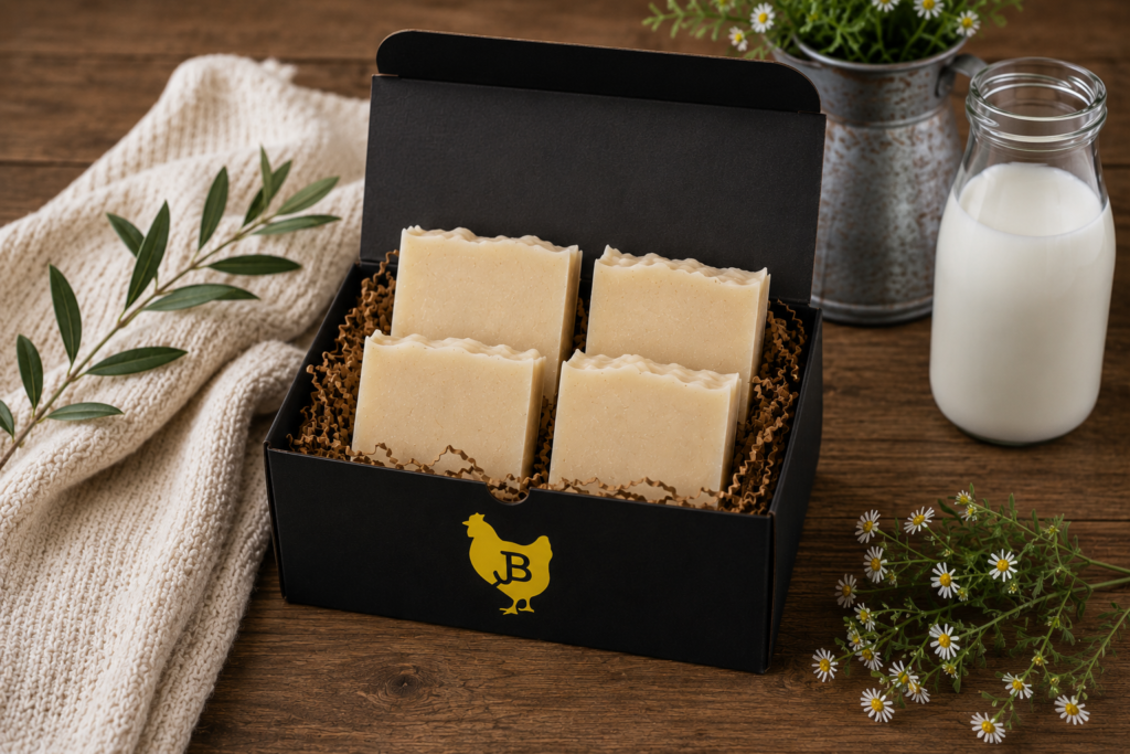 Handcrafted sampler pack of assorted goat's milk soap bars from Jersey Bird Homestead Nigerian Dwarf goats