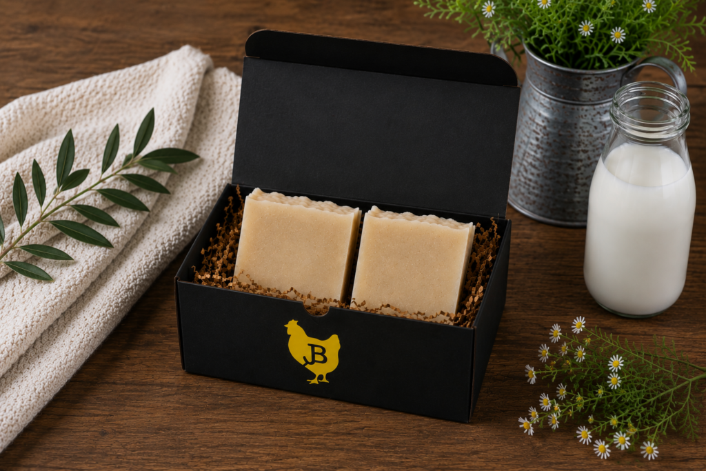 Bleat Basics Soapscription box of handcrafted goat's milk soap bars from Jersey Bird Homestead Nigerian Dwarf goats