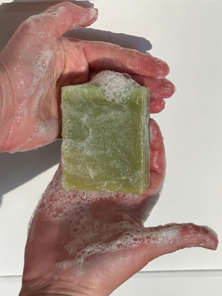 Handcrafted Green Tea and Cucumber goat's milk soap bar from Jersey Bird Homestead Nigerian Dwarf goats